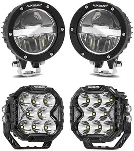Auxbeam 4 Inch LED Pod Lights, Round Offroad Driving Lights with Hi/Lo/Combo Beam Design+Cube Ditch Light with White DRL&Amber Turn Signal Light for SUV ATV UTV-4PCS