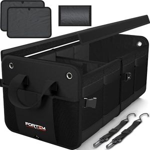 FORTEM Kofferraum Organizer, Kofferraumtasche, Zusammenklappbarer Auto Organizer Kofferraum mit Fächern, Rutschfester Boden, Verstellbare Sicherungsriemen, Klappbarer Deckel (65L)