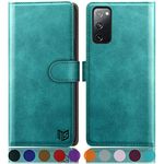 SUANPOT for Samsung Galaxy S20 FE Leather Wallet case with RFID Blocking Credit Card Holder, Flip Folio Book Magnetic PU 5G Cell Phone Cover for S20FE Leather case Wallet for Men Women 6.5' Blue Green