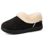 EverFoams Women's Cozy Slippers Fluffy Faux Fur Memory Foam Indoor Outdoor House Shoes with Rubber Sole Black, 11-12 US