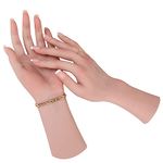 MOTLEYBEAN Realistic Silicone Female Hand Life Size Female Model Hand for Showing Jewelry Pranksters Halloween Props Photography Props (Nude,Right Hand-with Skeleton)