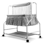 BUMTUM Baby Cradle with Swing & Mosquito Net| Foldable Cradle with Storage Mat |Comfortable Multi-Use Baby Cradle for Baby Comfort Sleep | Polka Dot Print, Grey