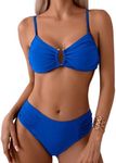 SweatyRocks Women's Two Piece Bikini Set Ring Linked Ruched Underwire Bikini Bathing Suit Swimwear Set Swimming Suit Royal Blue Medium