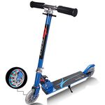 COSTWAY Kick Scooter Kids Stunt, Light Up LED 2 Wheeled Scooters for Ages 4 to 13 Children Girls Boys, Adjustable T-bar Foldable Push Board Maximum Load 70KG (Blue)