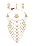 ZAVERI PEARLS Gold Tone Layered Kundan Bridal Long Necklace Earring & Ring Set For Women-ZPFK10817