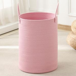 Laundry Basket Hamper Tall Rope Storage Woven for Blanket toys Dirty Clothes in Living Room Bathroom Bedroom (Pink, 100L/26.4Gal)