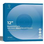 HumminGuru Vinyl Record Inner Sleeve 12 Inch, Acid Free & Anti Static Vinyl Sleeves, 1.5Mil HDPE Inner Record Sleeves, Round Bottom Record Sleeves for Album Covers, 50 Pack (12", 12" Inner Sleeves)