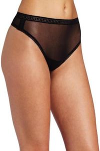 OnGossamer Women's Mesh Hi Cut Panty Thong, Black, Small/Medium