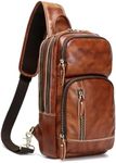 LANNSYNE Vintage Genuine Leather Sling Bag For Men, Crossbody Chest Daypack fits 10.5" iPad