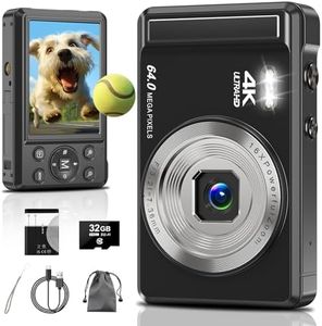 4K 64MP Digital Camera,2.8" UHD Compact Cameras with 16X Digital Zoom, Autofocus Rechargeable Vlogging Cameras with 1200mAh Battery, 32GB Card, Portable Camera for Teens Students Kids Boys Girls