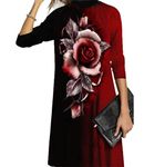 JINLLC Women's Dress Floral Loose Autumn/Winter Dress Long Sleeve Half High Collar Dress S - 5XL