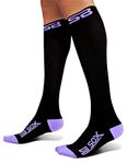 SB SOX Compression Socks (20-30mmHg) for Men & Women – Best Compression Socks for All Day Wear, Better Blood Flow, Swelling! (Medium, Black/Purple)