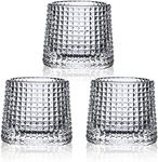 RareCi Flat bottom Crystal Whiskey Glasses, Premium 5OZ Scotch Glasses Set of 3, Old Fashioned Glasses,Thick Weighted Bottom Rocks Glasses for Drinking Bourbon, Scotch, Cocktail (Crystal Lattice)