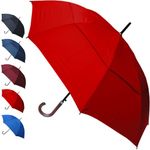 COLLAR AND CUFFS LONDON - Windproof EXTRA STRONG - StormDefender City Umbrella - Vented Double Layer Canopy - ENGINEERED TO COMBAT INVERSION DAMAGE - Auto Open - Solid Wood Hook Handle - Candy Red