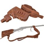 Leather Gun Buttstock Cheek Rest Pad with Matched Sling and Barrel Mount, No Drill/No Mounts/No Swivles Needed (Brown (.308 .30-06 .45-70), Righty Handed)