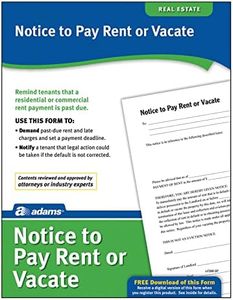 Adams Notice to Pay Rent or Vacate, Forms and Instructions [Print and Downloadable] (LF280), White