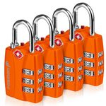 Fosmon TSA Accepted Luggage Locks (4-Pack), Open Alert Indicator TSA Locks 3 Digit Combination Padlock Codes with Zinc Alloy Body for Travel Bag, Suit Case, Lockers, Gym, Bike Locks (Orange)…