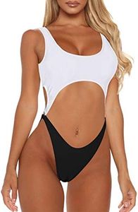 Sovoyontee Women's Sexy One Piece Swimsuits Cheeky Thong Bikini Bathing Suit, White & Black, X-Large