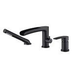 Wowkk Waterfall Roman Tub Faucet Black Deck Mount Bathtub Faucets Brass Tub Filler Bathroom Faucets with Hand Shower