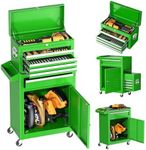 INTERGREAT Tool Chest, 5-Drawer Rolling Tool Storage Cabinet with Detachable Top Tool Box, Tool Chest with Universal Lockable Wheels, Metal Tool Cart for Garage, Workshop, Barbershop(Green)