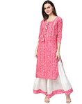 ishin Women's Pure Cotton Pink & White Gota Patti Embellished A-Line Kurta set With Skirt