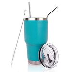 30 oz. Tumbler Double Wall Stainless Steel Vacuum Insulation Travel Mug with Crystal Clear Lid and Straw, Water Coffee Cup for Home,Office,School, Ice Drink, Hot Beverage,Mint