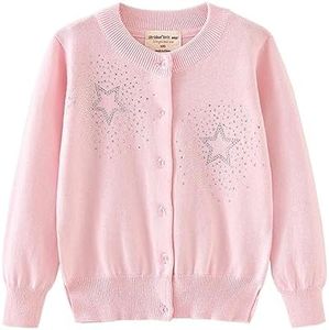 Rolanko Gilets pour Filles, Cardigans Scolaires de Base en Coton à Manches Longues et à Boutons, Pulls en Tricot à Col Roulé, (Rose, Taille: 140/8-9 Ans)