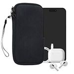 kwmobile Universal Smartphone Sleeve - Corduroy with Hand Strap and Zipper Closure - Internal Mesh Pocket - Mobile Phone Sleeve Pouch - Neoprene Phone Sock - Navy Blue