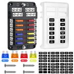 12 Way 12V Blade Fuse Block, Topcloud Fuse Box Holder with LED Light Indicator & Protection Cover for Car Boat Marine Trike Car Truck Vehicle SUV Yacht RV