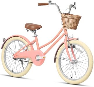 Glerc Little Molly 20 Inch Kids Bike, Retro Cruiser Girls Bike for Children Ages 7-13 Years Old, ‎Kids Bicycle with Wicker Basket & Kickstand, Peach