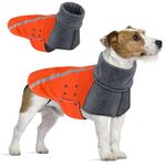 SlowTon Winter Dog Coat, Warm Polar Fleece Lining Doggie Outdoor Jacket with Turtleneck Scarf Reflective Stripe Adjustable Waterproof Windproof Puppy Vest Soft Pet Outfits (Orange,S)