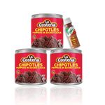 3x La Costena Chipotle Peppers In Adobo Sauce 7Oz Can - 199g including To-Go Lime Seasoning