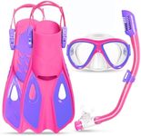 Kids Mask Fins Snorkel Set, Dry Top Snorkeling Gear for Kids Youth Boys Girls Junior Age 5-15 Tempered Glass Snorkel Mask Set Panoramic View Snorkeling Packages