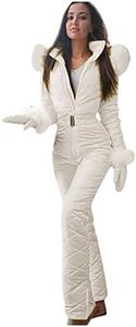 Womens One Piece Snowsuit Winter Onesie Warming Ski Suit Baggy Ski Outfits Outdoor Sports Cute Ski Jumpsuit Skiwear White