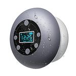 Shower Radio Bluetooth Speaker 5.0, HOTT Waterproof Wireless Bathroom Music with Suction Cup FM Microphone Hands-Free Calling 10 Hours LCD Clock Display SD Card Playing for iPhone iPad Samsung Nexus