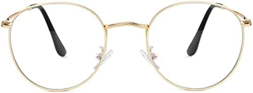 Round Clear Lens Glasses for Women Men Circle Frame Non-Prescription Eyeglasses (Gold)