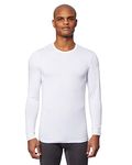 32 Degrees Men's Lightweight Baselayer Crew Top | Long Sleeve | Form Fitting | 4-Way Stretch | Thermal, White, XL