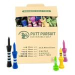 Putt Pursuit Bamboo Castle Golf Tees (Pack of 30) - Consistent Ball Height & Reduced Friction - Biodegradable & Sustainable - Available in Vibrant Color Options - Sizes 25, 35, 45, 50 & 60 (mm)