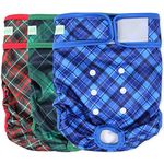 wegreeco Washable Dog Diapers (3 Pack), Highly Absorbent Dog Diapers for Female Dogs, Female Dog Diapers for Dogs in Heat, Period, Incontinence, or Excitable Urination (Blue, Green, Red Plaid, XL)