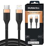 Duracell USB Type C To Lightning Apple Certified (Mfi) Braided Sync & Charge Cable For Iphone, Ipad And Ipod. Fast Charging Lightning Cable, 3.9 Feet (1.2M) - Black