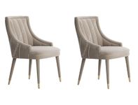T&T Co. Dining Chair Upholstered Cordoba Dining Chair with Brushed Brass Tips Fully Cushioned High Back 3X Comfortable (Beige, 2 Chairs)