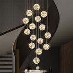 Meimond Long Chandeliers for High Ceilings,Modern 15 Crystal Balls Pendant Light,Globe Raindrop Drop Lamp,Hanging Flush Mount Lighting Fixtures for Spiral Staircase,Foyer,Entryway,Liv(Color:champagne)