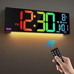 HAITANG 16.5'' Large Digital Wall Clock with Remote Control, Big LED/Dual Alarm/8 RGB Colors/Auto Brightness/Date/Auto DST/Temperature/Night Light Gym Clocks for Living Room Bedroom Office Wall Decor