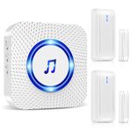 Wireless Magnetic Door Sensor 600Ft Operating Range 58 Chimes Adjustable Volume with Mute Mode LED Indicators 1 Plug-in Receiver 2 Magnetic Door Alarm Sensor for Home Store Office Security White