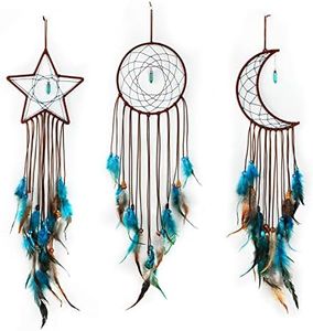 Jetec 3 Pcs Dream Catcher Moon Sun Star Design Handmade Traditional Design Craft Ornament Wall Art Hanging Home Decoration Bedroom Wedding(Classic Style,Dark Blue)