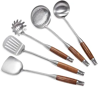 Wooden Cooking Utensils Set, 5 Piece Wooden Utensils for Cooking, Stainless Steel Cooking Utensils, Wooden Spatula Kitchen Tool Set, Kitchen Gadgets Wood Cooking Spatula Set for Kitchen