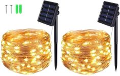 BOLWEO [2 Pack] Solar Powered String Lights,Solar Fairy Lights,Warm White,16.4Ft 50LEDS,Waterproof Wire Lighting for Indoor Outdoor Christmas Tree Halloween Home Garden Decoration