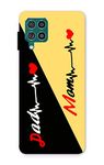 CRAFT WORLD Printed Hard Back Case Cover Black_EarPhn Latest Stylish Samsung Galaxy M12/F12/A12 Phone Case Mobile Cover for Boys/Girls (Mom & Dad)