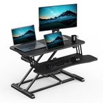 VonHaus Electric Standing Desk Converter, Height Adjustable Two Tier Computer Workstation w/Keyboard Shelf, Dual Monitor Sit Stand Riser w/Up Down Controls & Tablet Holder, 80x40cm & 20kg Capacity