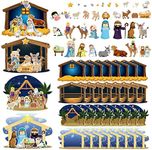 Glenmal 32 Sheets Make a Nativity Scene Sticker Cardboard Ornament Craft Kit Christmas Nativity Stickers with Nativity Scene Cardboard and Rope Funny Christmas Crafts for Religious Party Favor